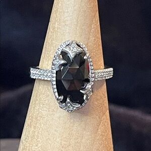 Thai Black Spinel & White Zircon Celestial Ring in Rhodium Sterling Silver